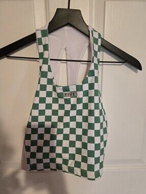 FIVE Green & White Checkerboard Crop Tank